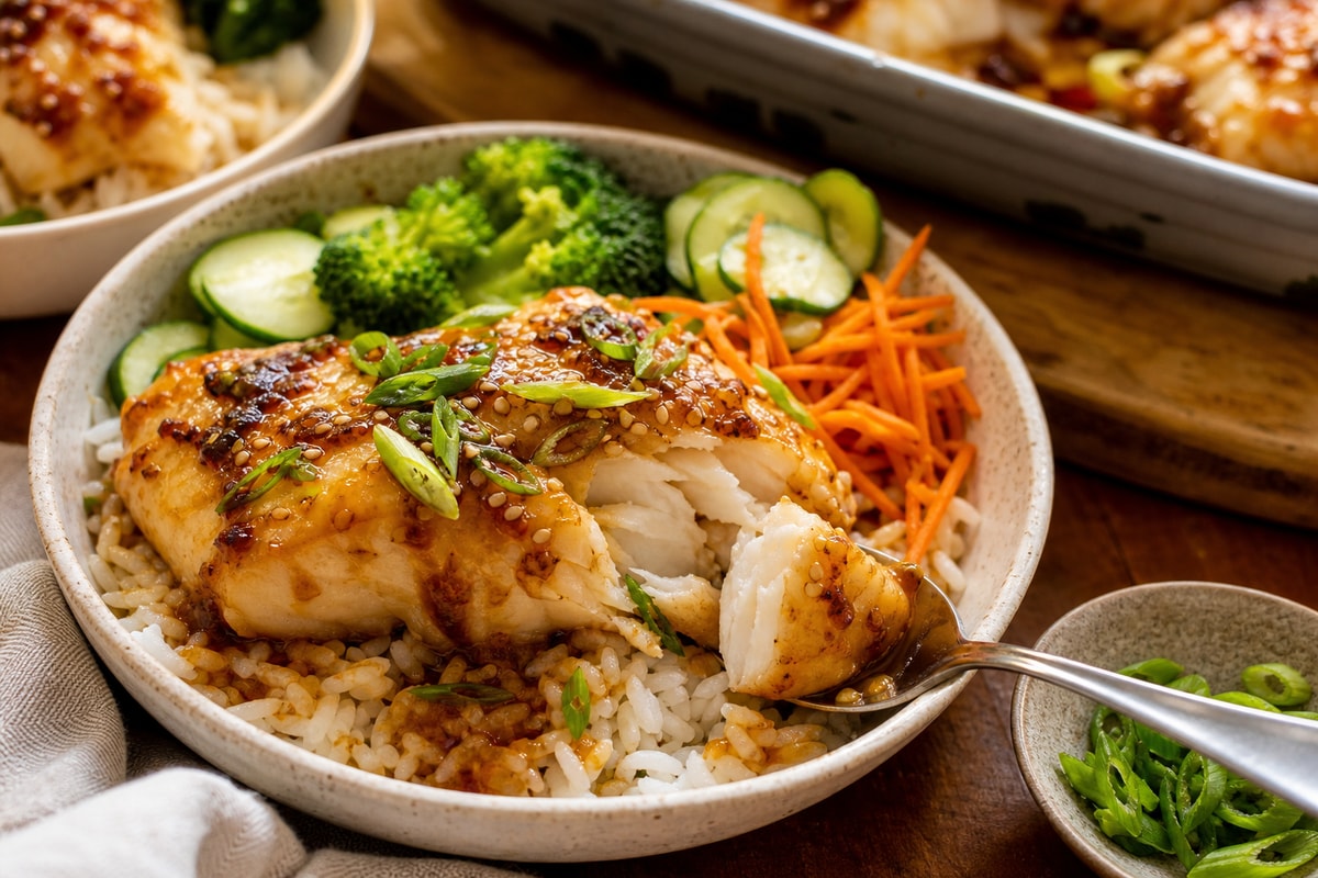 Miso Ginger Cod Rice Bowls recipe from Harbor Spoon Kitchen