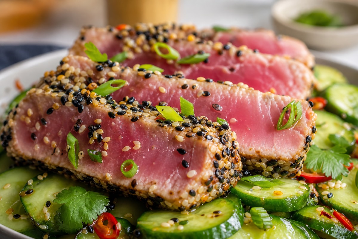 Tuna Steak Sesame Cucumber Salad recipe from Harbor Spoon Kitchen