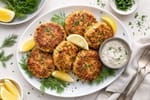 Crab Cake Style Salmon Patties Tray recipe from Harbor Spoon Kitchen