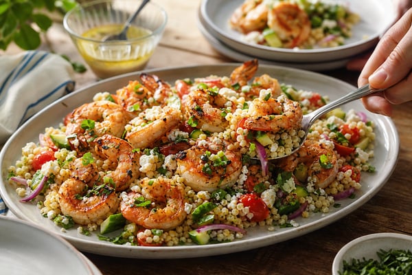 Grilled Shrimp Couscous Salad recipe from Harbor Spoon Kitchen