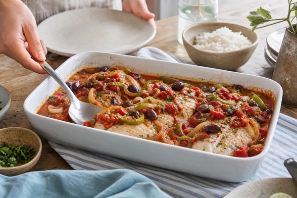 Tilapia Veracruz Style Tray recipe from Harbor Spoon Kitchen
