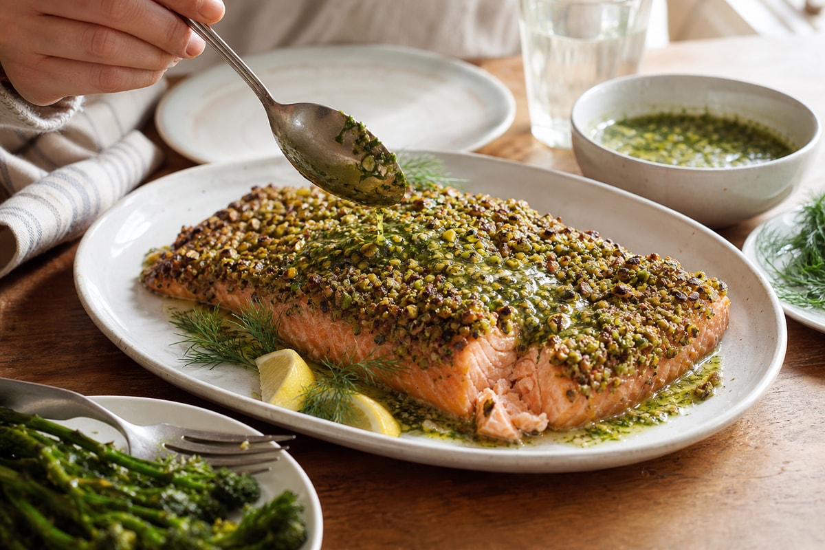 Herb Pistachio Crusted Salmon recipe from Harbor Spoon Kitchen