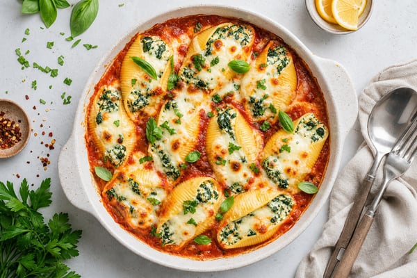Stuffed Ricotta Spinach Shells recipe from Verdigrain Table