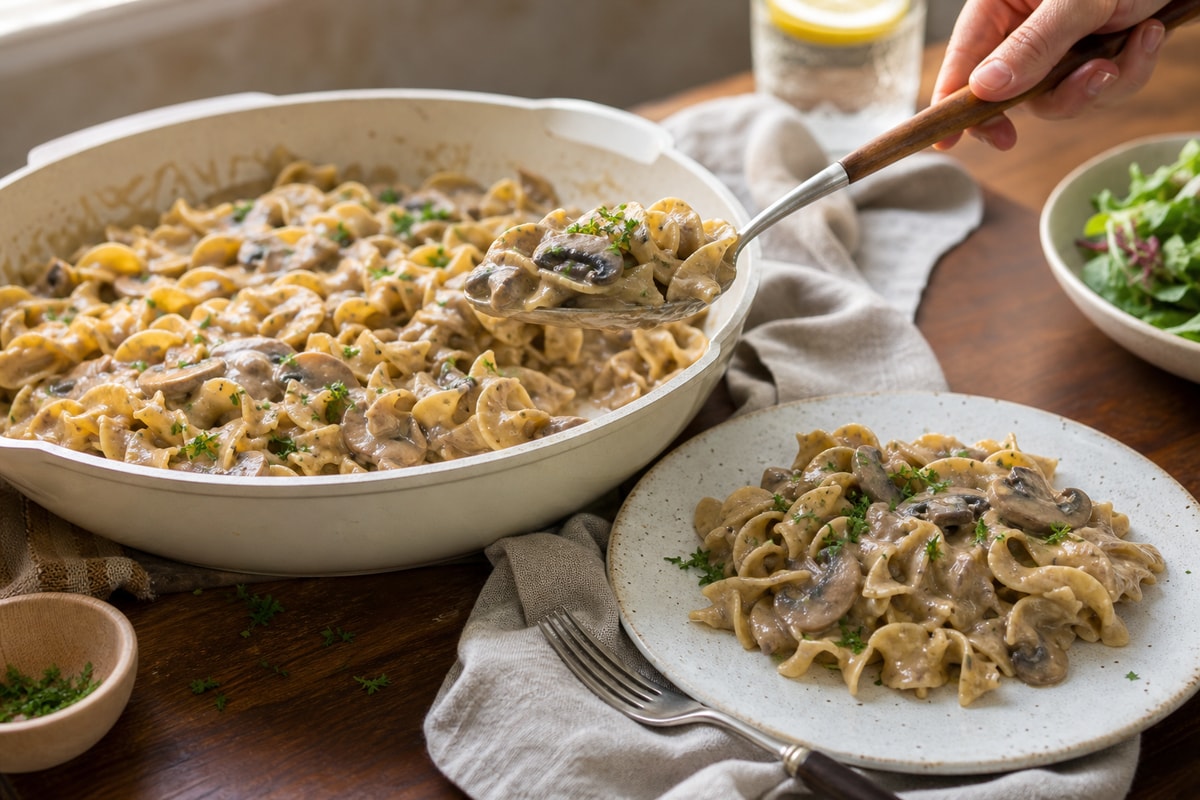 Mushroom Stroganoff Noodles recipe from Verdigrain Table