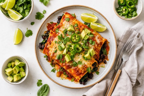 Black Bean Spinach Enchiladas recipe from Verdigrain Table