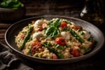 Caprese Risotto Primavera recipe from Verdigrain Table