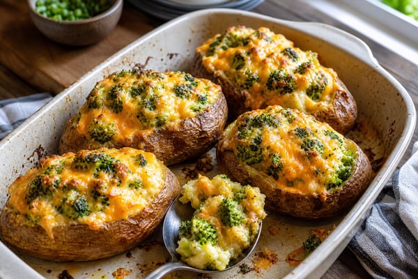 Broccoli Cheddar Stuffed Potatoes recipe from Verdigrain Table