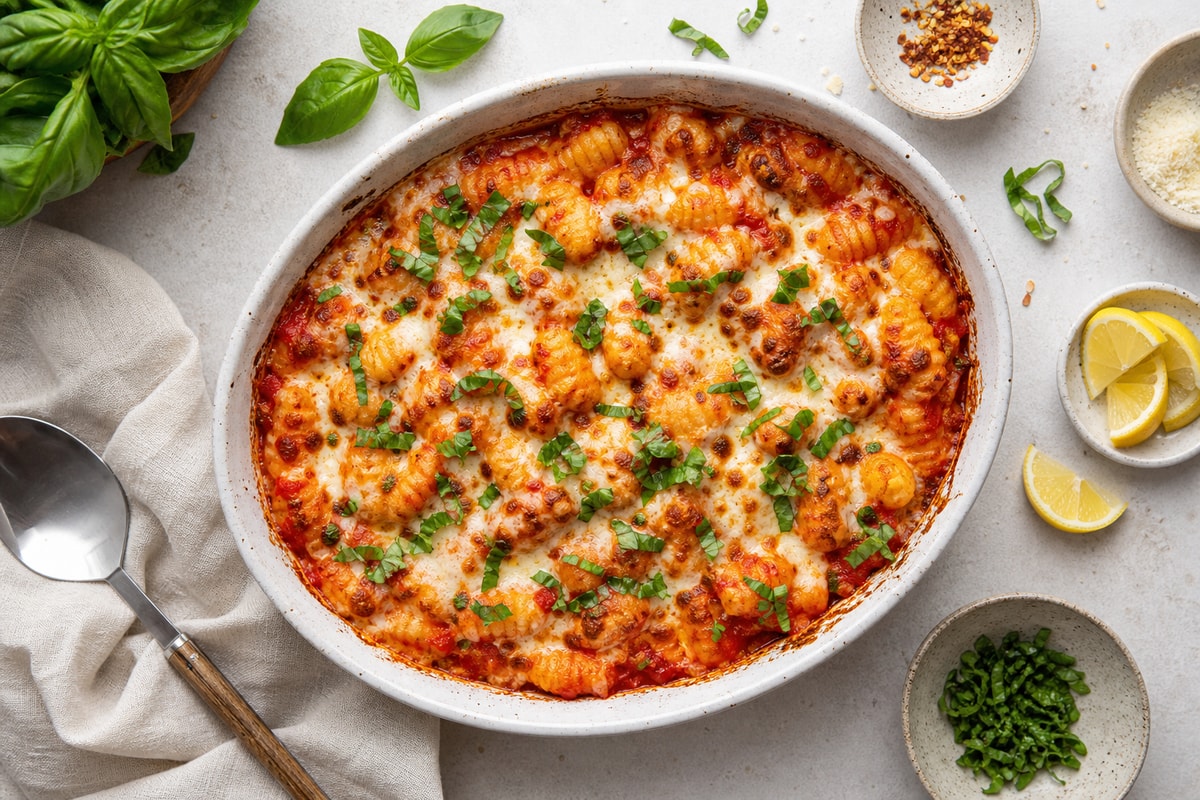 Tomato Basil Gnocchi Bake recipe from Verdigrain Table
