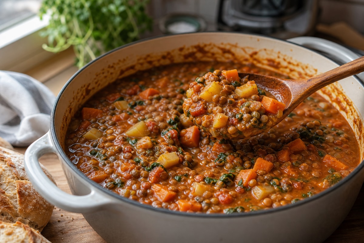 Penny-Wise Lentil Vegetable Stew Pot recipe from Pantry Ledger Kitchen