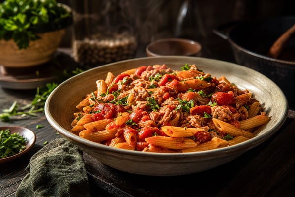 Penny-Wise Pantry Tomato Tuna Pasta Penny-Wise Pantry Tomato Tuna Pasta recipe from Pantry Ledger Kitchen