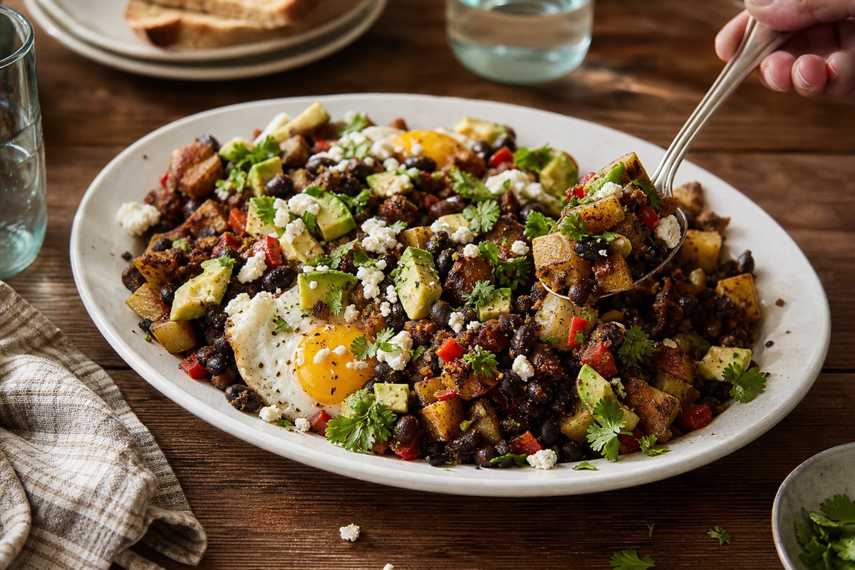 Stretch Black Bean Potato Hash Platter recipe from Pantry Ledger Kitchen