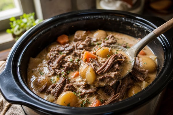 Creamy Slow Cooker Pot Roast Dinner Creamy Slow Cooker Pot Roast Dinner recipe from Velvet Spoon Kitchen