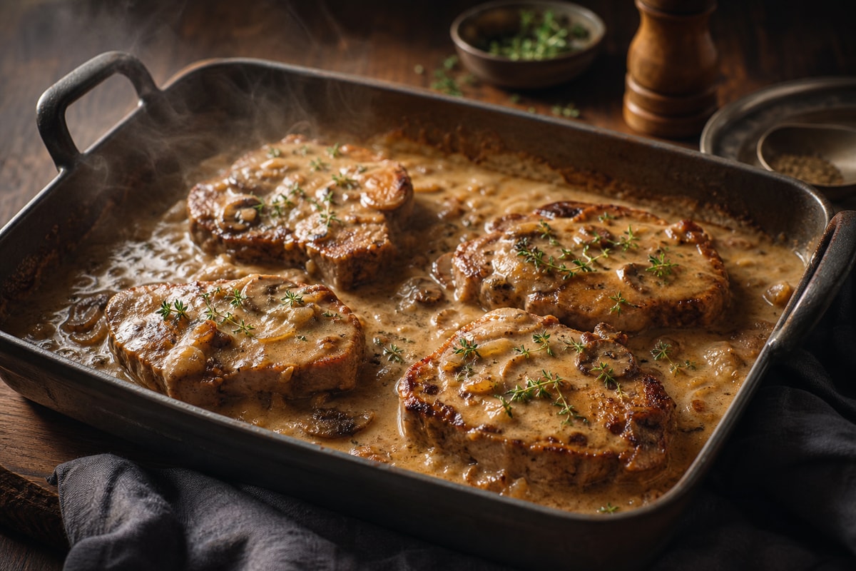 Slow-Simmer Smothered Pork Chops Tray Slow-Simmer Smothered Pork Chops Tray recipe from Velvet Spoon Kitchen