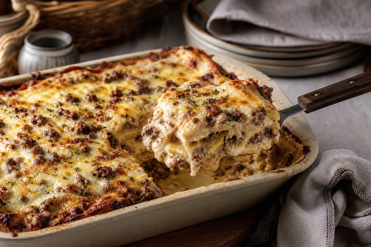 Southern-Style White Lasagna Bolognese recipe from Velvet Spoon Kitchen