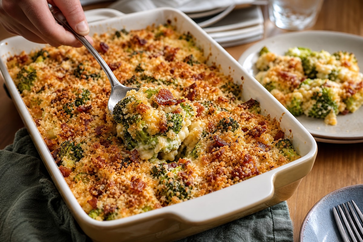 Cheesy Broccoli Bacon Ranch Casserole Bake recipe from Velvet Spoon Kitchen