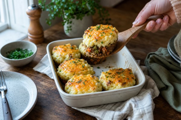 Cheesy Shepherd Cottage Pie Cups Cheesy Shepherd Cottage Pie Cups recipe from Velvet Spoon Kitchen