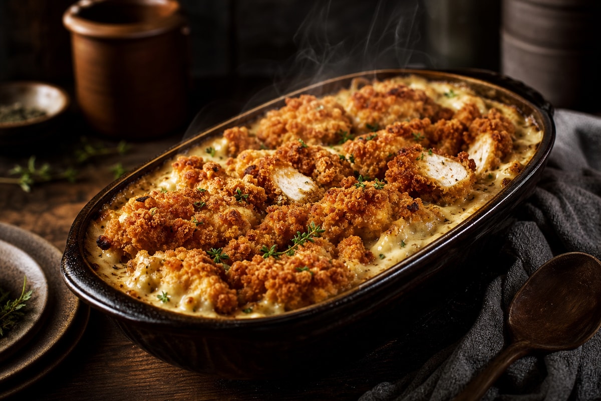 Southern-Style Buttermilk Fried Chicken Tender Bake recipe from Velvet Spoon Kitchen