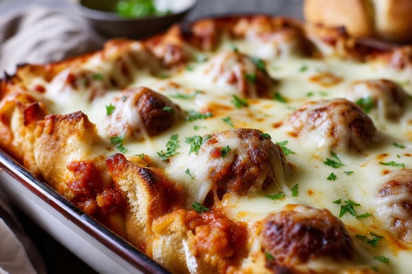 Cheesy Sunday Gravy Meatball Sub Bake Cheesy Sunday Gravy Meatball Sub Bake recipe from Velvet Spoon Kitchen