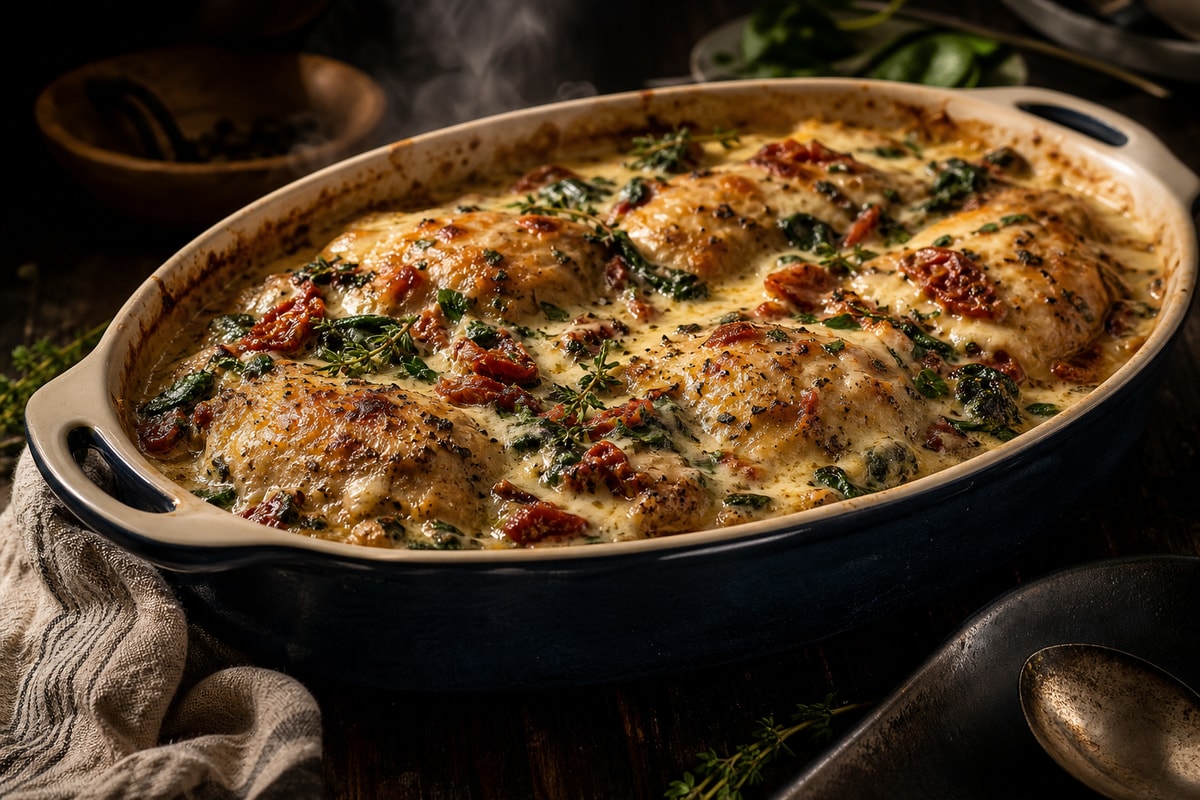 Southern-Style Creamy Tuscan Chicken Bake recipe from Velvet Spoon Kitchen