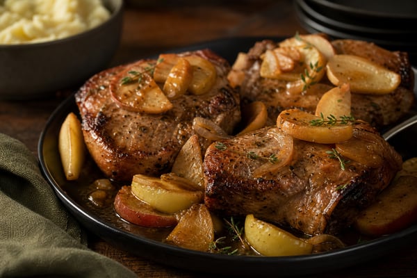 Sunday Baked Pork Chops with Apples recipe from Heritage Fork Suppers