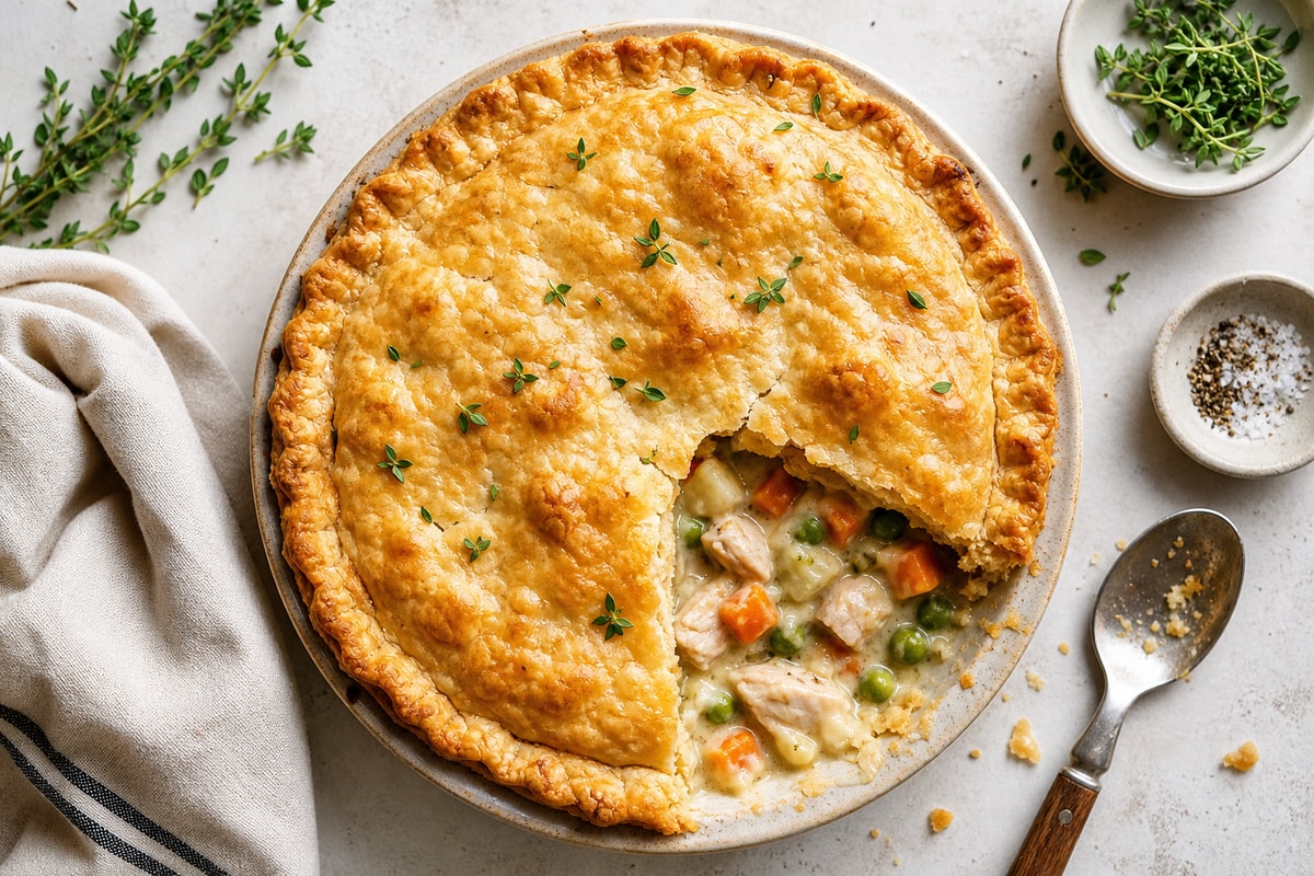 Hearty Classic Chicken Pot Pie recipe from Heritage Fork Suppers