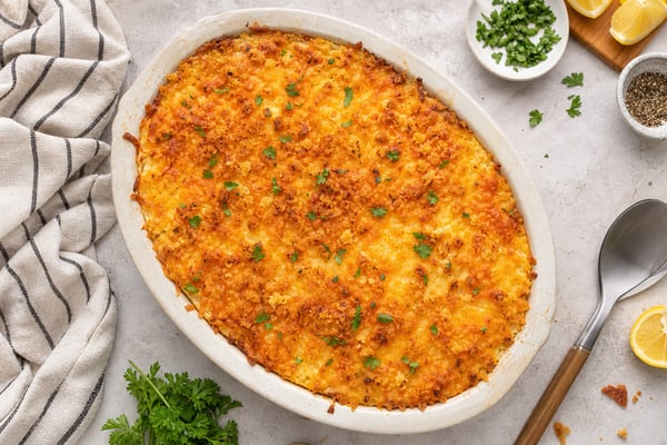 Buttery Cracker Barrel Style Hashbrown Casserole recipe from Heritage Fork Suppers