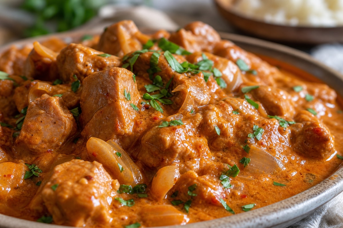Homestyle Hungarian Pork Paprikash recipe from Heritage Fork Suppers