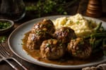 Golden Weeknight Salisbury Meatballs recipe from Heritage Fork Suppers