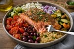 Rainbow Mediterranean Salmon Grain Bowls recipe from Bright Balance Kitchen