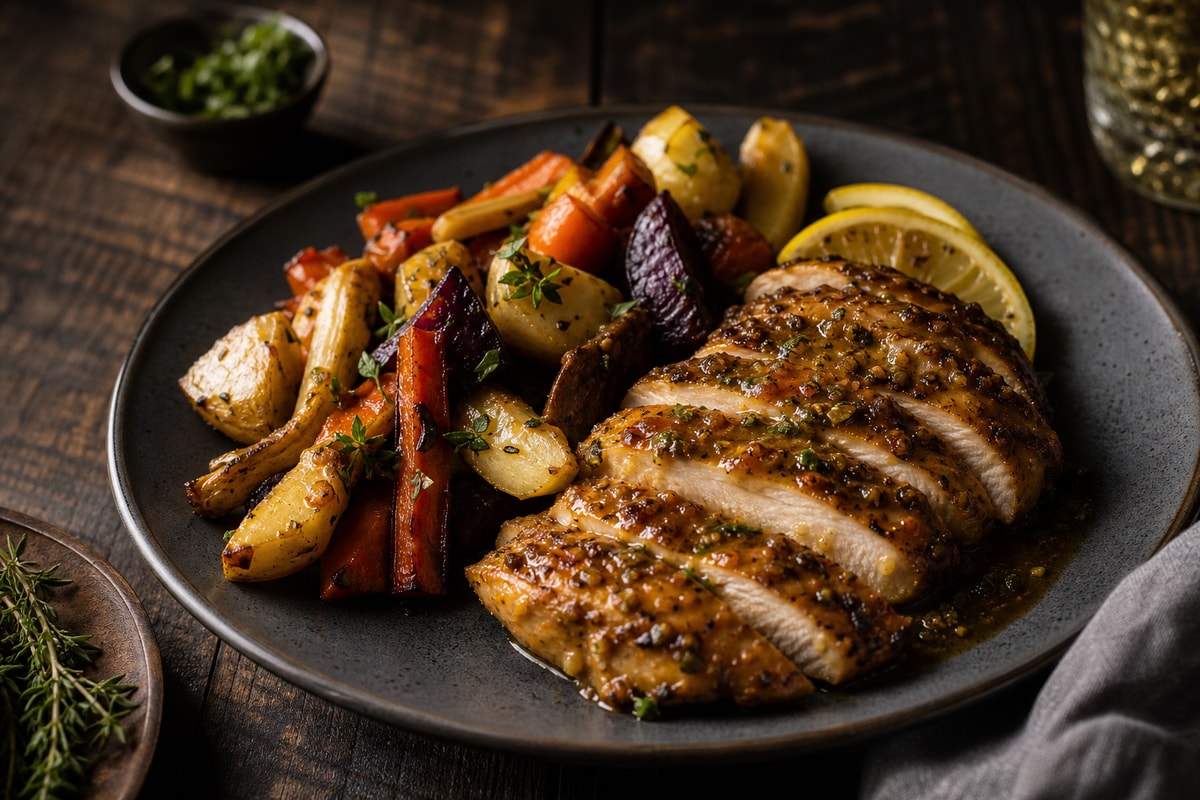 Market Honey Lemon Chicken with Roasted Roots recipe from Bright Balance Kitchen
