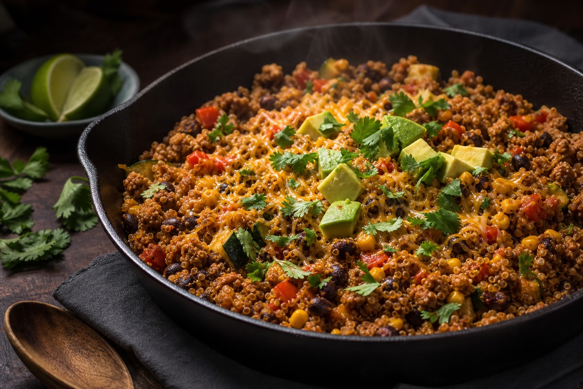 Garden Turkey Taco Quinoa Skillet recipe from Bright Balance Kitchen
