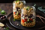 Nutrient-Dense Greek Chickpea Salad Jars recipe from Bright Balance Kitchen