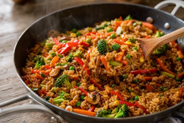 Market Rainbow Vegetable Stir-Fry Rice recipe from Bright Balance Kitchen