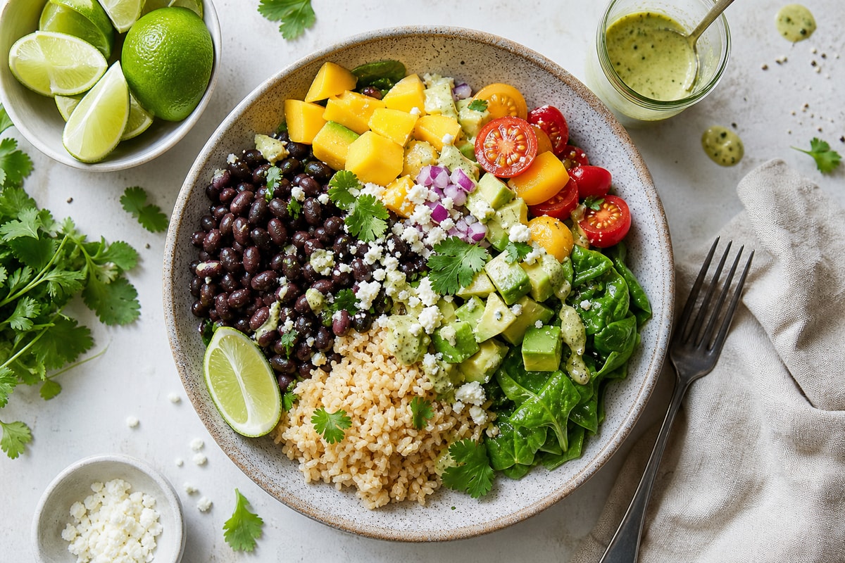 Garden Black Bean Mango Bowls Garden Black Bean Mango Bowls recipe from Bright Balance Kitchen
