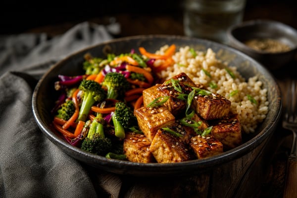 Nutrient-Dense Maple Soy Glazed Tofu Plates recipe from Bright Balance Kitchen