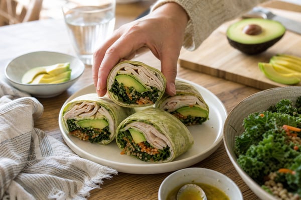 Glow Avocado Kale Turkey Wraps Dinner recipe from Bright Balance Kitchen