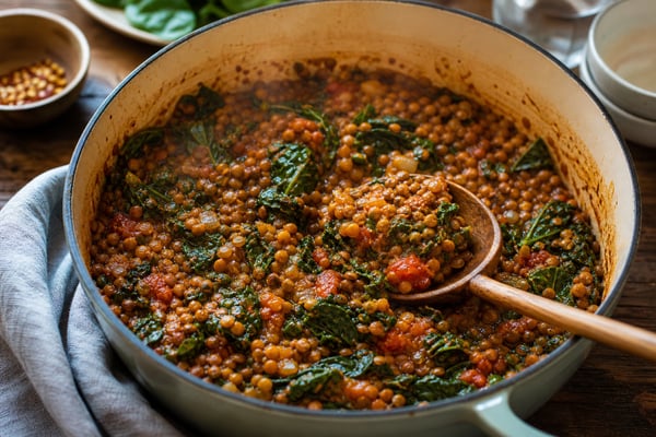 Market Smoky Tomato Lentils with Greens recipe from Bright Balance Kitchen
