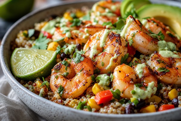 Garden Zesty Lime Shrimp Quinoa Bowls recipe from Bright Balance Kitchen