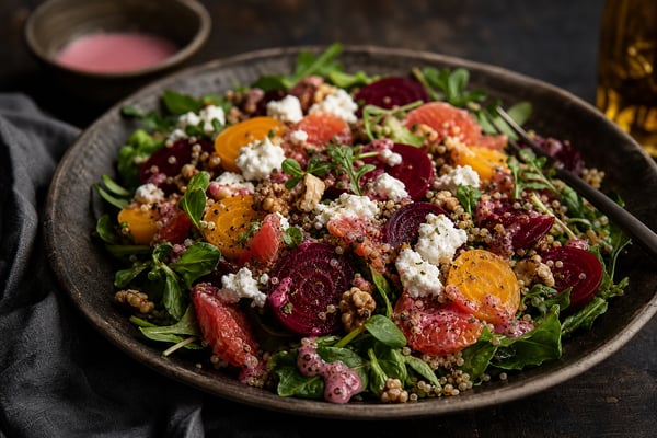 Glow Beet Citrus Goat Cheese Salad recipe from Bright Balance Kitchen