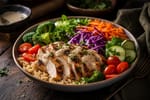 Garden Sunshine Chicken Brown Rice Bowls recipe from Bright Balance Kitchen