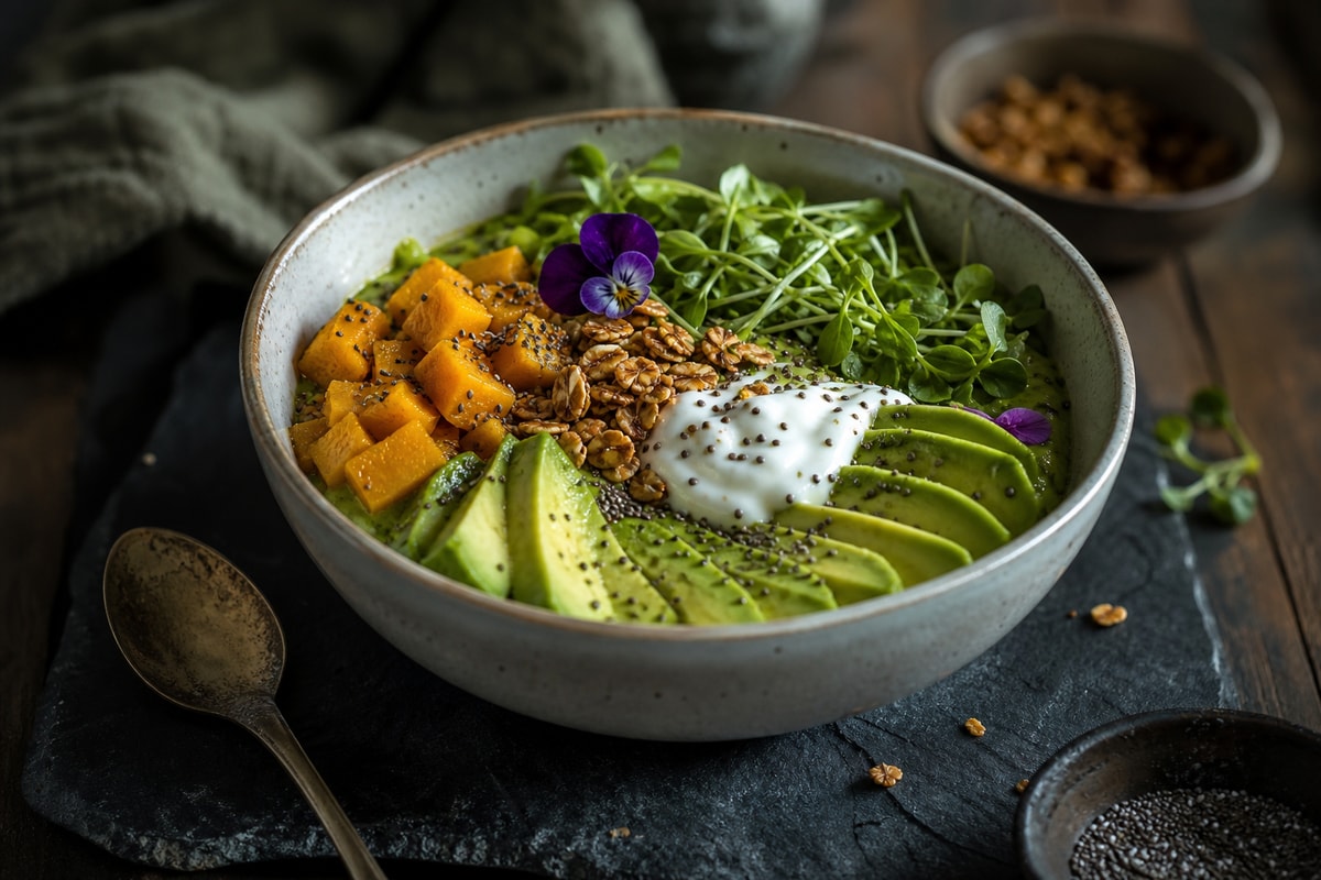 Nutrient-Dense Green Smoothie Yogurt Breakfast Bowls recipe from Bright Balance Kitchen