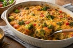 Rainbow Broccoli Cheddar Quinoa Bake recipe from Bright Balance Kitchen