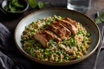 Market Spring Pea Mint Risotto Style Farro recipe from Bright Balance Kitchen