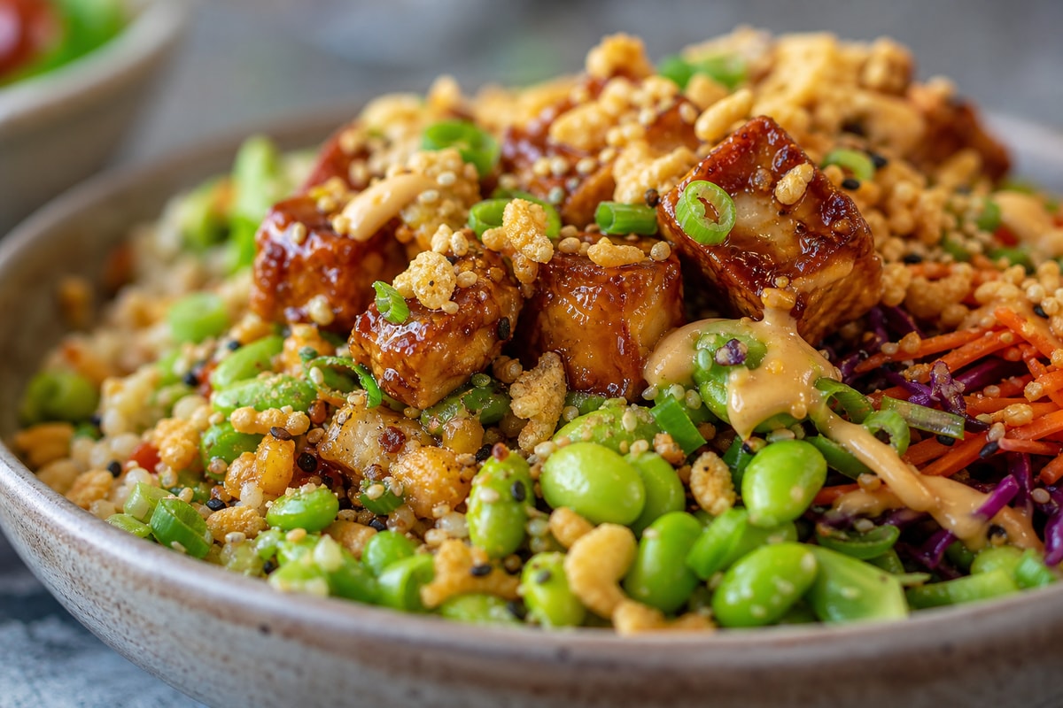 Loaded Edamame Crunch Tofu Bowls Loaded Edamame Crunch Tofu Bowls recipe from Macro Plate Co.
