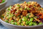 Loaded Edamame Crunch Tofu Bowls recipe from Macro Plate Co.