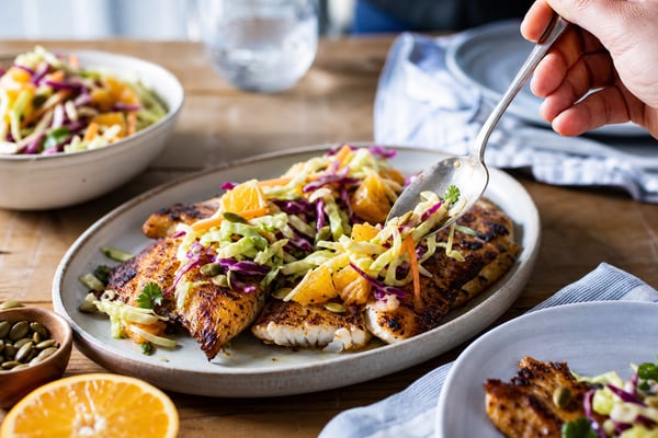 Grilled Seared Tilapia with Citrus Slaw Grilled Seared Tilapia with Citrus Slaw recipe from Macro Plate Co.