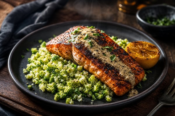 Power Blackened Salmon with Broccoli Rice Power Blackened Salmon with Broccoli Rice recipe from Macro Plate Co.