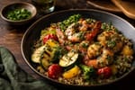 Grilled Quinoa Shrimp Primavera Bowl recipe from Macro Plate Co.