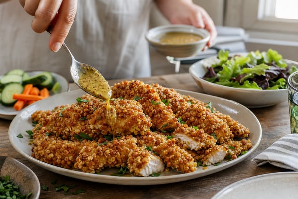 Crowd-Pleasing Honey Mustard Pretzel Chicken Tenders Crowd-Pleasing Honey Mustard Pretzel Chicken Tenders recipe from Little Fork Academy