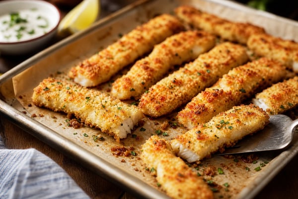 Mild Crispy Parmesan Fish Sticks Tray Mild Crispy Parmesan Fish Sticks Tray recipe from Little Fork Academy